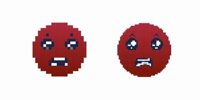 Digitized expressions of two pixel art faces with varied emotions in simple red tones vector