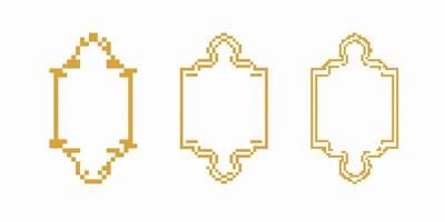 Three elegant gold pixel frames in unique and decorative designs with intricate borders vector