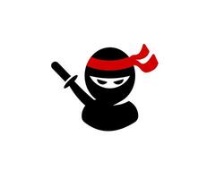 Ninja figure holding sword with red headband on clean white background vector