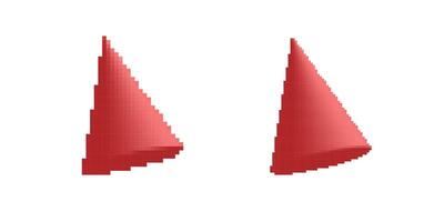 Two bright red pixelated cones positioned side by side on solid single color area vector