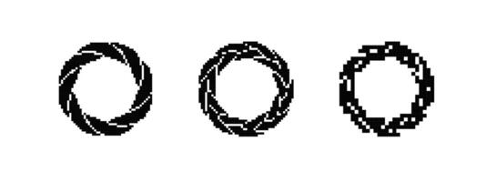 Three geometric circular designs with distinct patterns in monochrome black and white vector