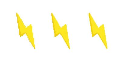 Pixelated yellow lightning bolts on white background, digital energy symbol with sharp angular design vector
