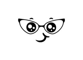 Smiling face with glasses cartoon design on a white background with simple black lines vector