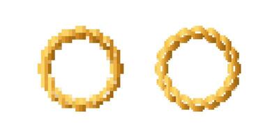 Two pixel art golden rings displayed with simple geometric designs and minimalist style vector
