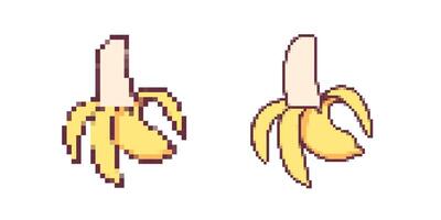 Pixel art bananas with bright yellow peel in retro game style design vector