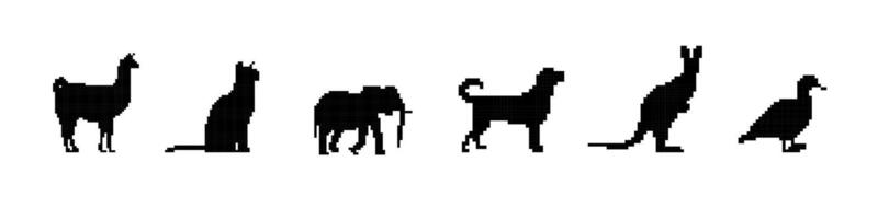 Silhouettes of six unique animals in a horizontal line displaying distinctive shapes and forms vector