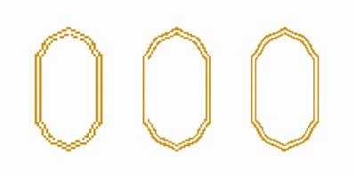 Three decorative pixel art frames in gold with simple elegance and geometric design vector