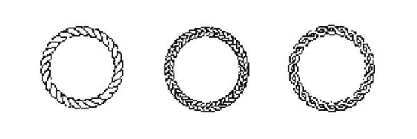 Three simple rope circle designs displaying different twisted patterns and thickness variations vector