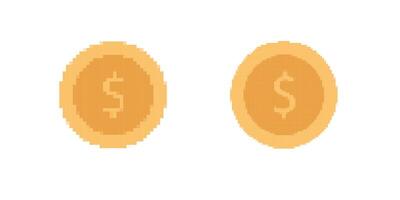 Pixel art coins featuring dollar sign design in a simple uncluttered style with basic colors vector
