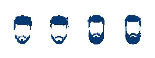Four distinct pixel art hairstyles showing various styles and beard designs vector