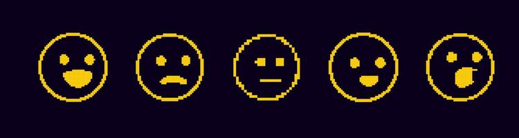 Series of pixel art emoji faces expressing different emotions in a minimalist design vector