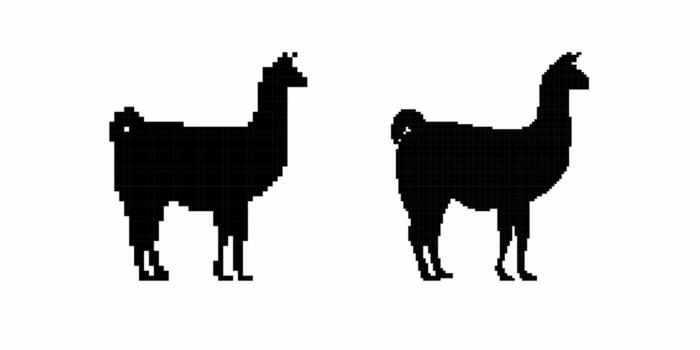 Silhouette of two llamas in profile view showing unique body shape and tail curl vector