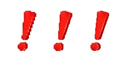 Pixelated red exclamation marks with glossy effect, bold digital punctuation vector