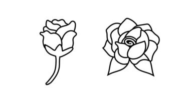 Simple line drawing of two roses with delicate petals and leaves in minimalist black design vector