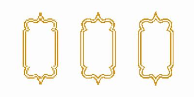 Three ornate golden frames featuring intricate patterns and elegant pixel art design elements vector