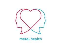 Two human profiles forming a heart symbolizing mental health and connection vector