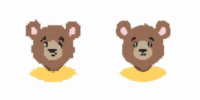 Pixel art bears displaying cute expressions vector