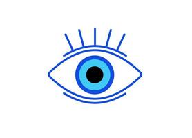 Blue and black eye icon with eyelashes in minimalist line design vector