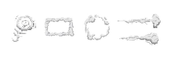 Pixel art smoke effects with spiral, frame, cloud, and trail designs vector