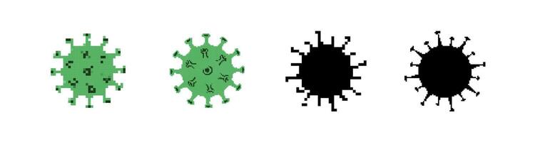 Green virus icon variations in pixel and silhouette style in a row vector