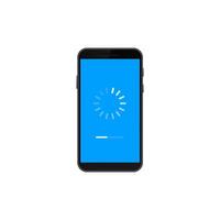 Smartphone display with loading icon and progress bar on blue screen vector