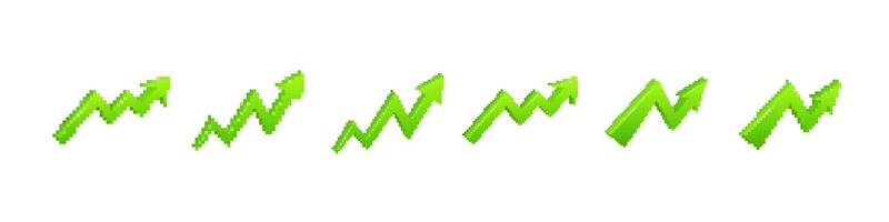 Green pixel arrows showing upward trend in a simple digital design vector