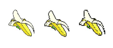 Three pixel art style bananas with peeling effect displayed in a simple artistic arrangement vector