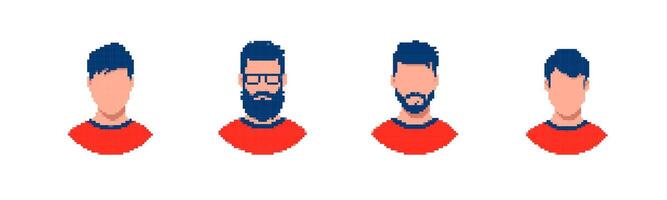 Pixel art portraits of four male faces in stylized geometric design variations vector