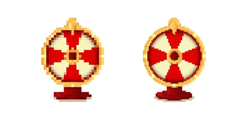 Pixel art fortune wheel icon with red and white pattern for games and apps