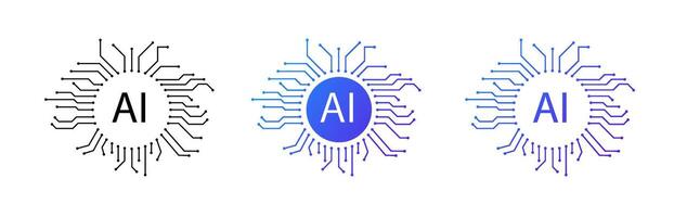 Circular blue AI logo with circuits for modern tech designs. vector