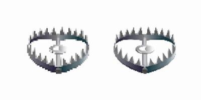 Two metal bear traps displaying sharp teeth for holding large animals vector