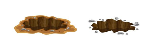 Two different cartoon holes with rocks surrounding them for creative illustrative design vector