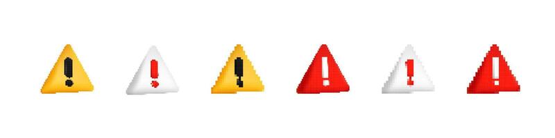Colorful warning alert icons in triangle shapes with exclamation and caution symbols vector