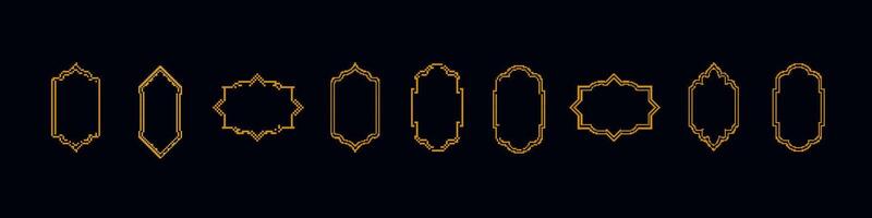 Elegant gold line art frame collection in various ornate shapes on dark vector