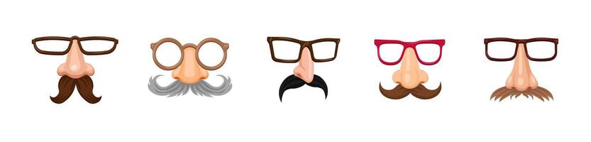Cartoon noses with glasses and mustaches in a funny and playful style of art and design vector