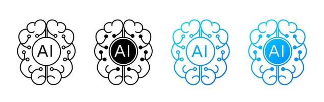 Futuristic brain logo with circuits for AI and modern systems. vector