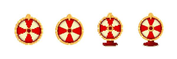 Pixelated red and white shield icons in various rotations and perspectives vector
