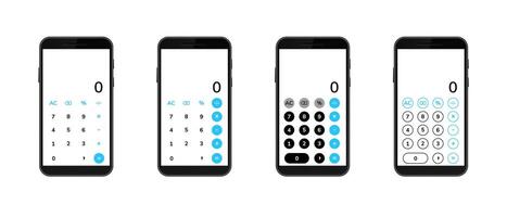 Smartphone calculator apps displaying different interface button arrangements side by side vector