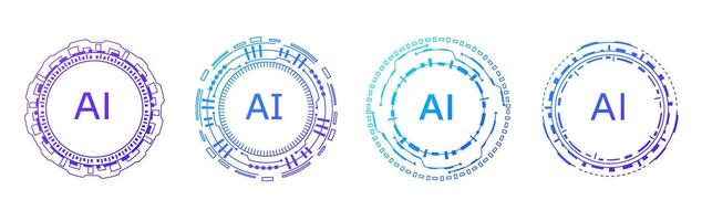 Circular AI logo with blue cybernetic elements for tech designs. vector