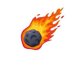 Fiery meteor with bright flames flying through the sky in a dynamic celestial scene vector