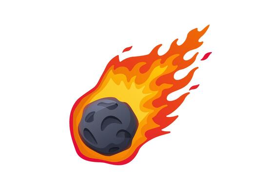 Fiery meteor with bright flames flying through the sky in a dynamic celestial scene