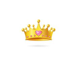 Gold crown with gems and heart for luxury and fairy-tale themes. vector