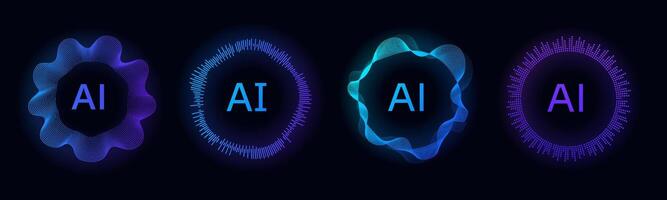 Blue radial waveform icon for AI and futuristic tech designs. vector