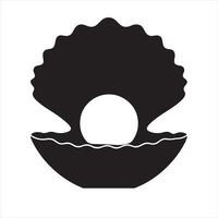 seashell with a pearl inside black silhouette on white background vector