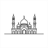 one line Muslim Mosque black silhouette on white background vector