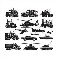 Various vehicle icon sets silhouette on white background vector