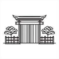 single line Gate silhouette on white background vector