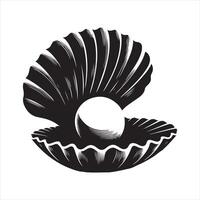 seashell with a pearl inside silhouette on white background vector