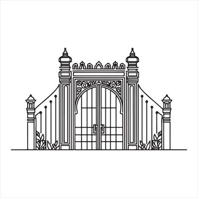 single one line Gate silhouette white background