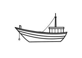 Elegant fishing boat drawing with understated linear grace and refined minimalist detailing exquisitely subtle vector